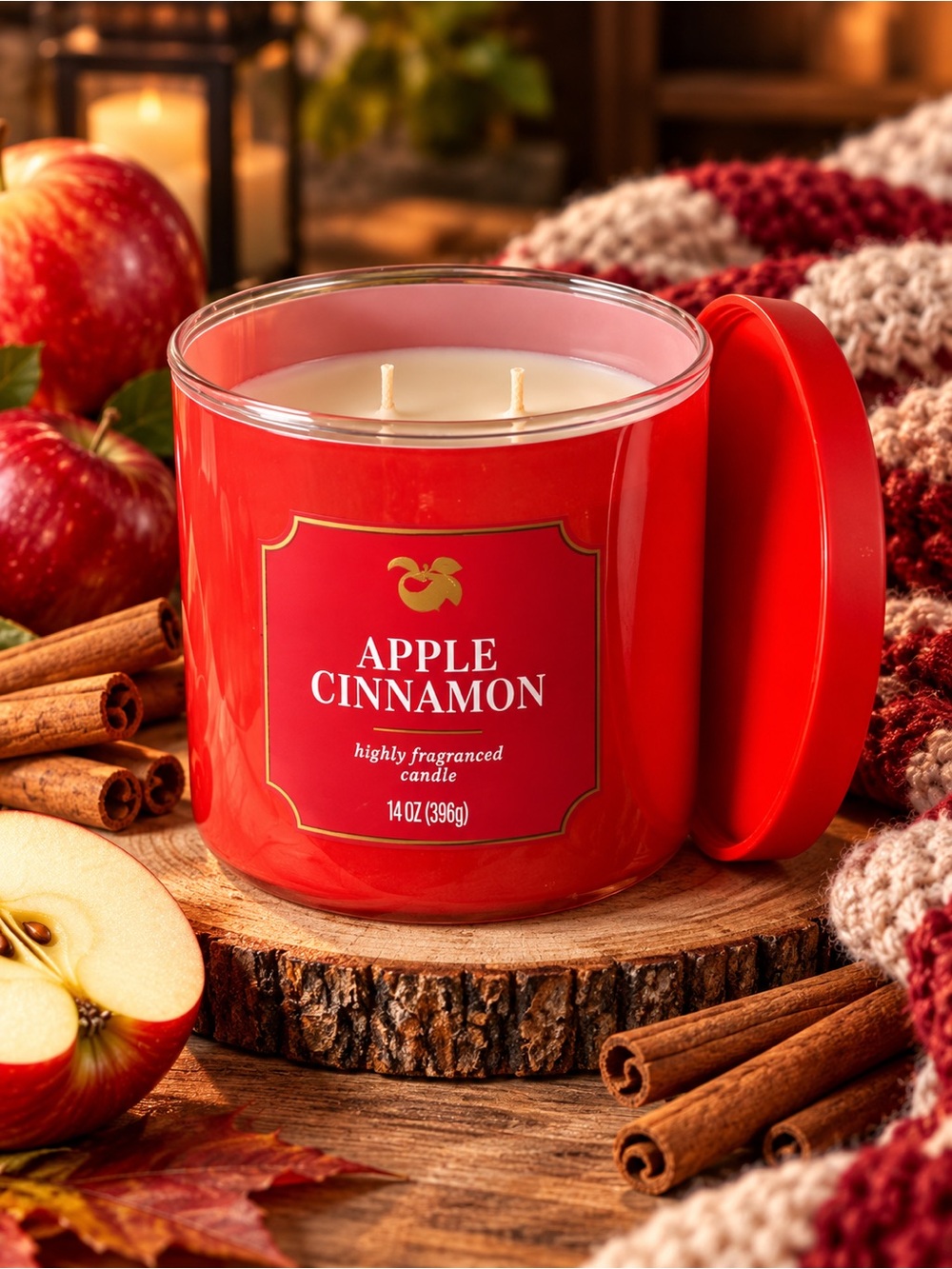 Apple Cinnamon Scented Candle - Red